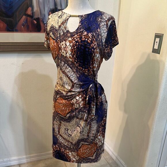 FYLO Side Tie Gathered Pattern Dress Size Large - Picture 1 of 15
